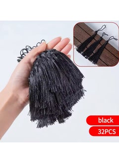 Abrar Colorful Silk Tassels with Hanging Rope Black for Home Decor, Curtains, Jewelry, Weddings, and Keychains 32 Pieces 