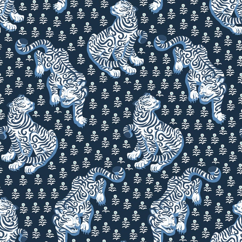 NuWallpaper x Printfresh Navy Tiger Queen Peel and Stick Wallpaper Removable Wallpaper 205 in x 18 ft - Image 2
