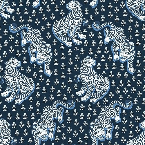 NuWallpaper x Printfresh Navy Tiger Queen Peel and Stick Wallpaper Removable Wallpaper 205 in x 18 ft - Image 1