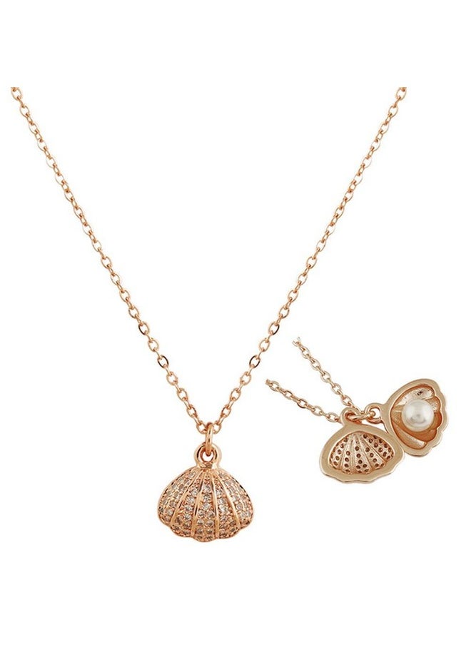 MEENAZ - MEENAZ Pendant For Girls Women Ladies girlfriend Wife Moti Shell Pearl Necklace locket long chain Rose gold Shell Necklace diamond ad cz Pendants chains western Valentine gifts Birthday lovers -356 - Image 1