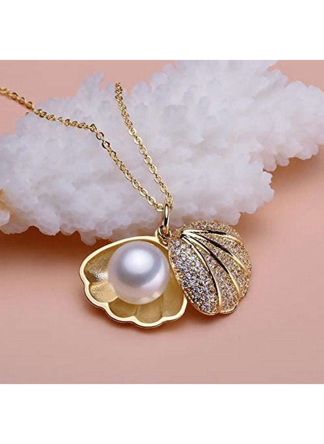 MEENAZ - MEENAZ Pendant For Girls Women Ladies girlfriend Wife Moti Shell Pearl Necklace locket long chain Rose gold Shell Necklace diamond ad cz Pendants chains western Valentine gifts Birthday lovers -356 - Image 1