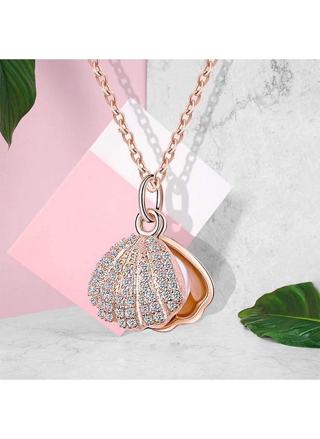 MEENAZ - MEENAZ Pendant For Girls Women Ladies girlfriend Wife Moti Shell Pearl Necklace locket long chain Rose gold Shell Necklace diamond ad cz Pendants chains western Valentine gifts Birthday lovers -356 - Image 1