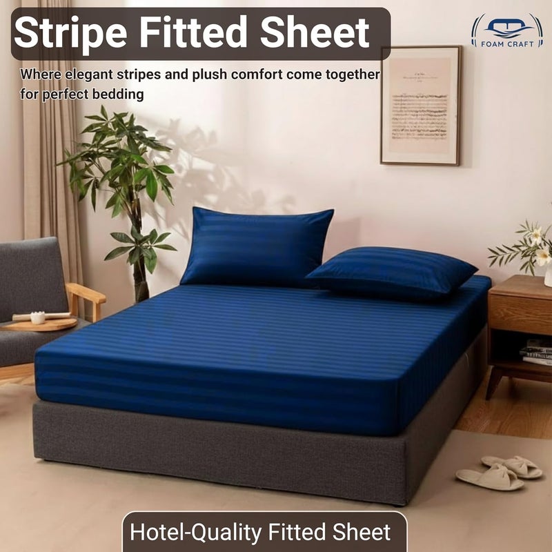 FOAM CRAFT Striped Microfiber Fitted Sheet - Navy, Queen Size (160 x 200cm) - Image 3