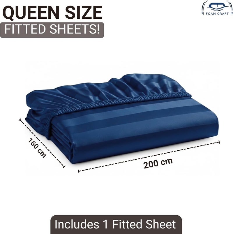 FOAM CRAFT Striped Microfiber Fitted Sheet - Navy, Queen Size (160 x 200cm) - Image 2