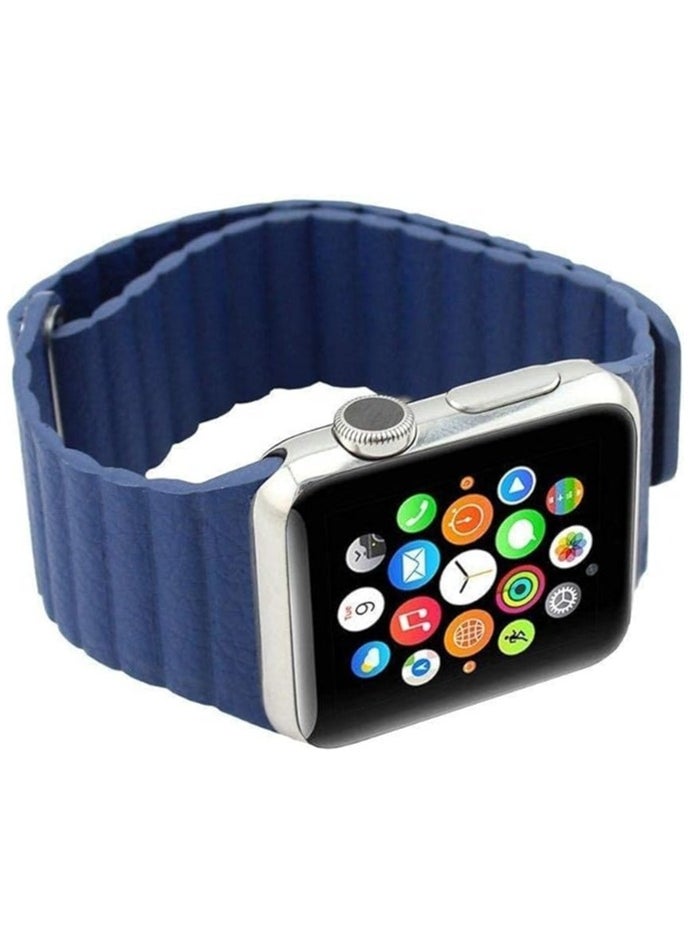 FITIT FITIT Leather Link Band Compatible with Apple Watch 40mm 41mm iWatch Series 3 and Above, with Stainless Steel Adjustable Wrist Replacement, Blue  - Image 2