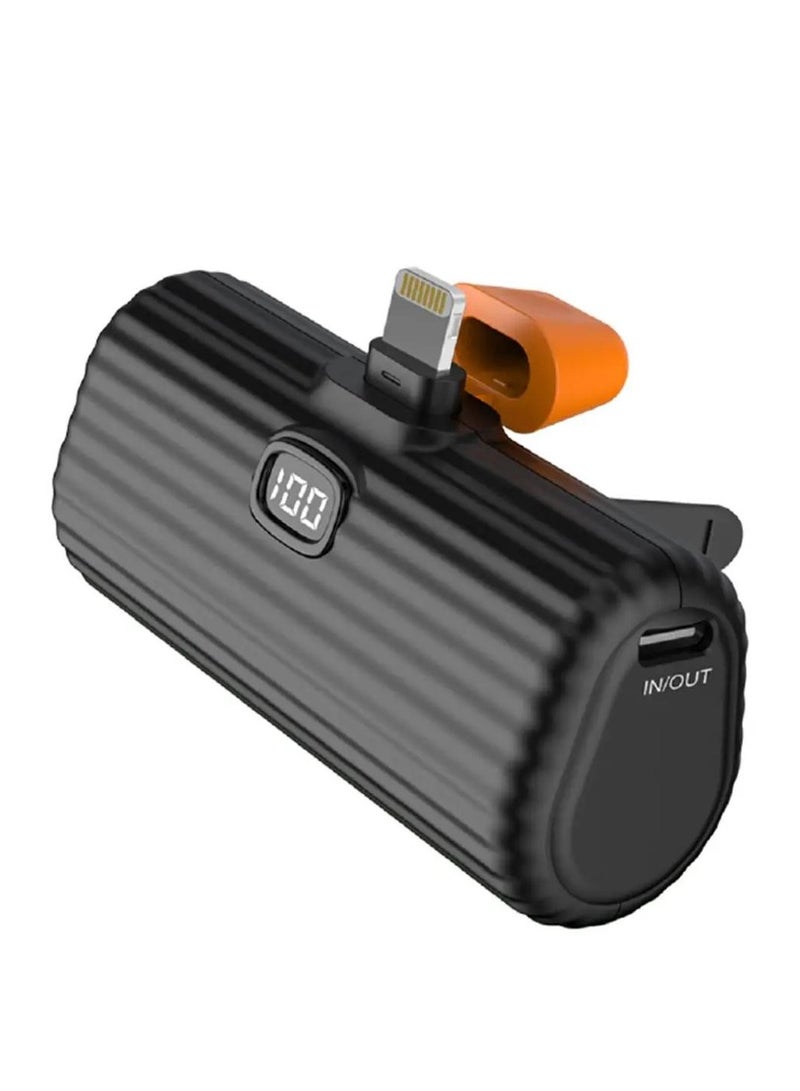 Green Lion Pocket Mini Power Bank With Lightning Connector, 5000mAh, Foldable Stand, Digital Display, For iPhone 14/13/12/11/X/XR/8/7/6/SE/ Airpods/ iPad - Black - Image 1