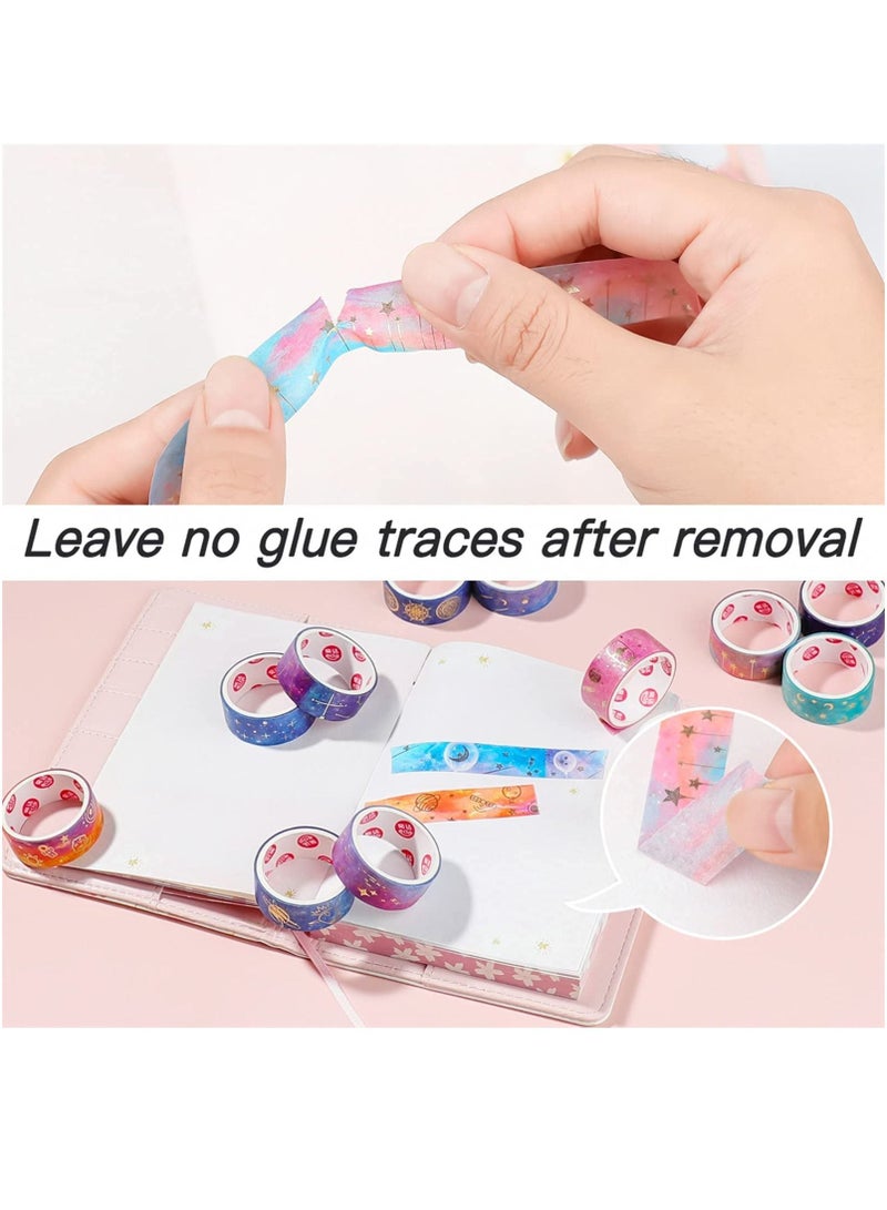 Galaxy Purple Bronzing Washi Tape, 12 Rolls DIY Hand Account Creative Decorative Stickers Handmade Accessories Gold Foil Paper Tapes with Constellations, Blue Sky, Moon, Stars, Celestial Bodies - Image 3