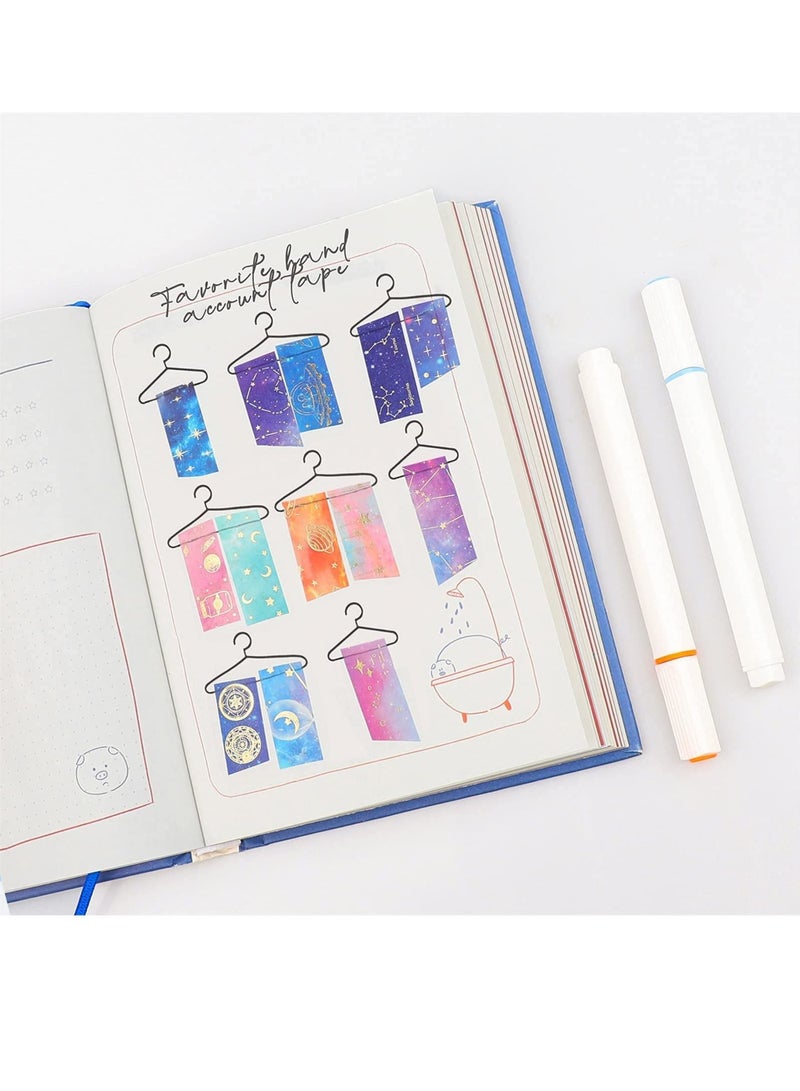 Galaxy Purple Bronzing Washi Tape, 12 Rolls DIY Hand Account Creative Decorative Stickers Handmade Accessories Gold Foil Paper Tapes with Constellations, Blue Sky, Moon, Stars, Celestial Bodies - Image 4