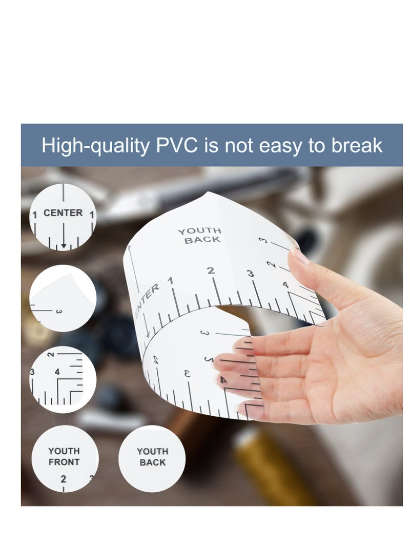 9Pcs Tshirt-Ruler Guide to Center Vinyl, Transparent V-Neck/Round PVC Ruler for Alignment, Heat Press, Children Youth Adult, Front and Back Measurement (10in) - Image 2