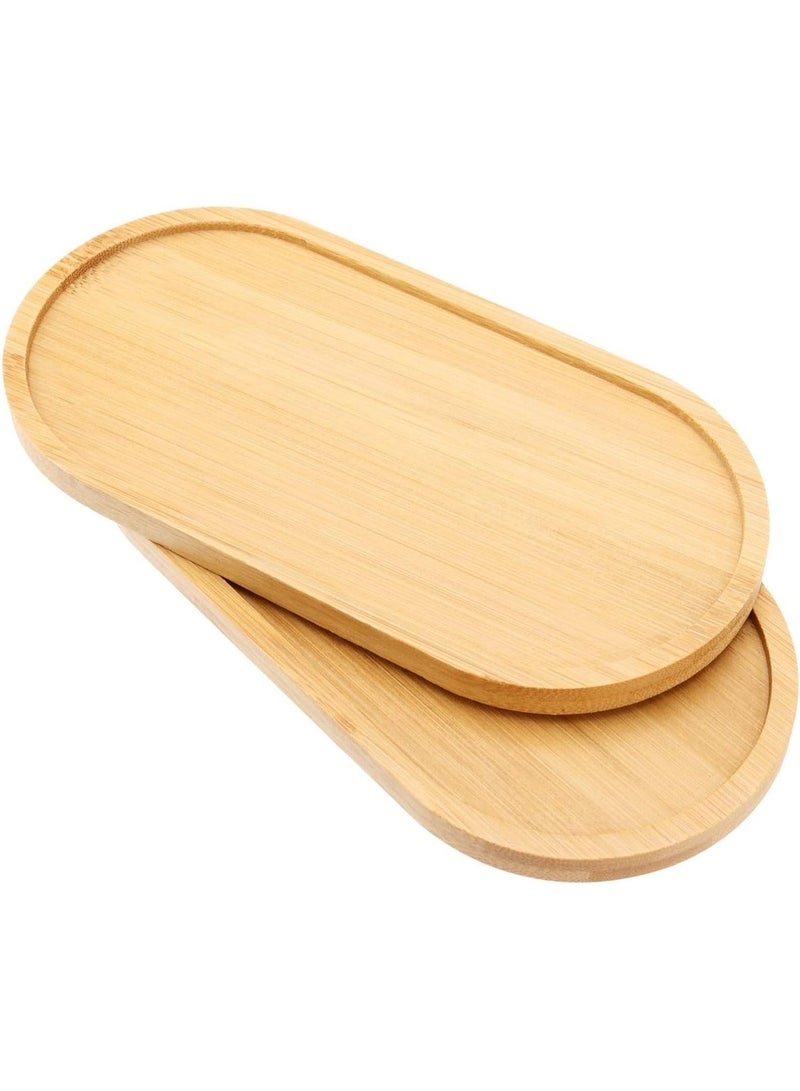 zoba Oval Bamboo Serving Trays, Small Wooden Kitchen Tray for Cakes, Holiday Snacks, and Coffee - 2 Pieces - Image 1