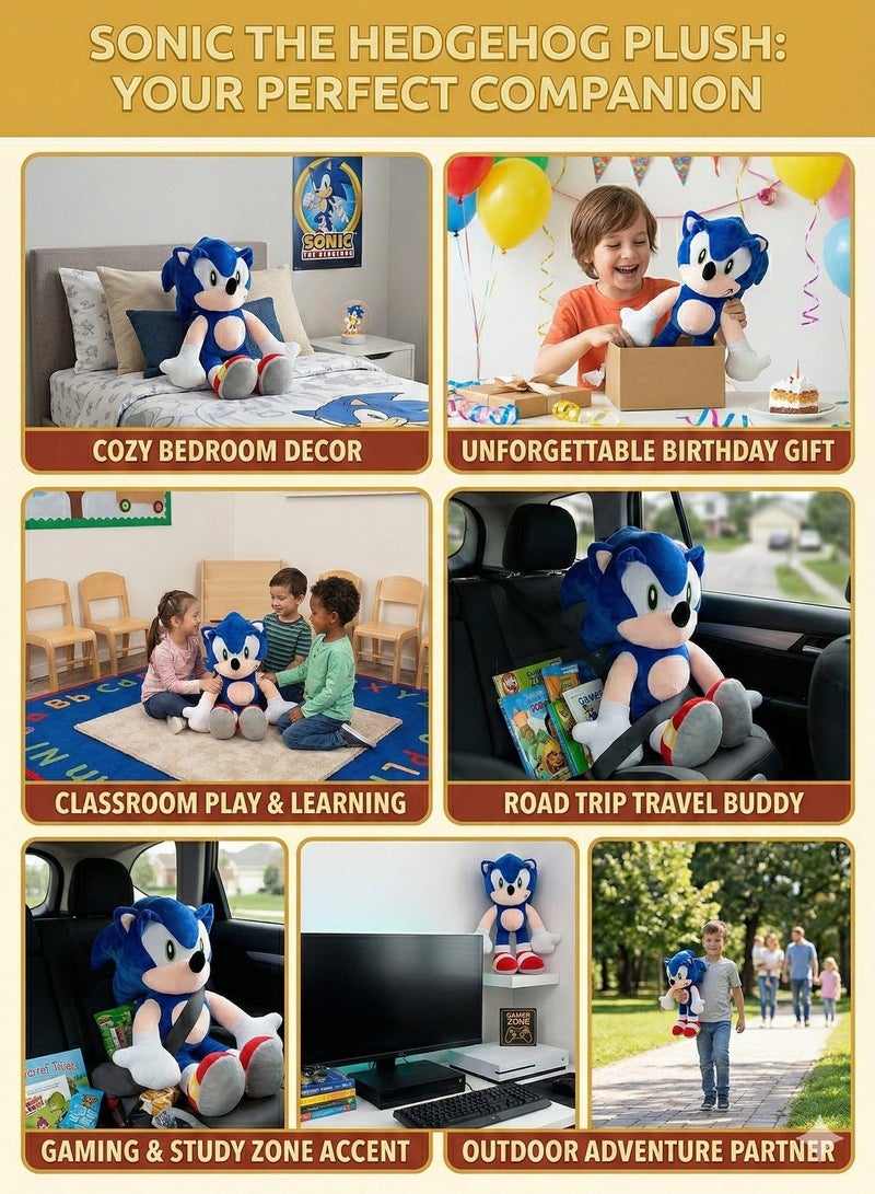 SONIC 22 Inch Jumbo Sonic Plush Toy for Kids – Soft Blue Hedgehog Stuffed Animal Figure | Classic Video Game Character Huggable Doll | Bedroom Decor, Birthday, Eid & Ramadan Gift for Boys & Girls - Image 3