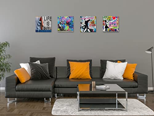 Biufo Banksy Canvas Wall Art Prints Pop Street Art Picture Paintings for Living Room Bedroom Wall Decor (16"x16"x4Pcs) - Image 3