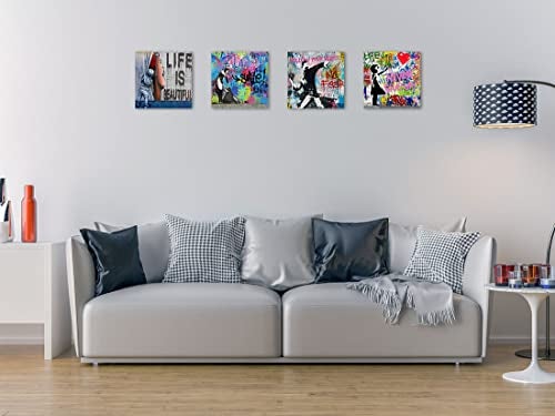 Biufo Banksy Canvas Wall Art Prints Pop Street Art Picture Paintings for Living Room Bedroom Wall Decor (16"x16"x4Pcs) - Image 2