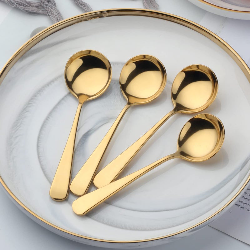 BISDARUN Broth Round Spoon Set, 12-Piece Reusable Stainless Steel Dinner Table Cereal Soup Spoon, Camping Ramen Spoons Gold - Image 3
