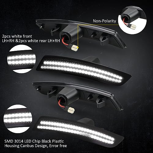 Bestview Smoked LED Side Marker Lights for Chevy Camaro 2016 2017 2018 2019 2020 2021, 2014-up Cadillac CTS,2015-up Cadillac ATS, 6th Gen Camaro Front Rear Bumper Sidemarker Lamps White (4 PCS) - Image 4