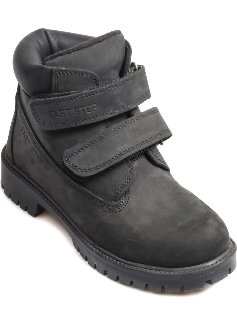 Fast Step Genuine Leather Black Nubuck Unisex Kids Worker Boots 006SFA1001
