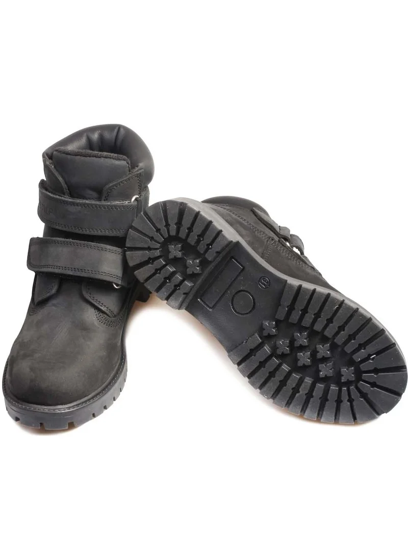 Fast Step Genuine Leather Black Nubuck Unisex Kids Worker Boots 006SFA1001
