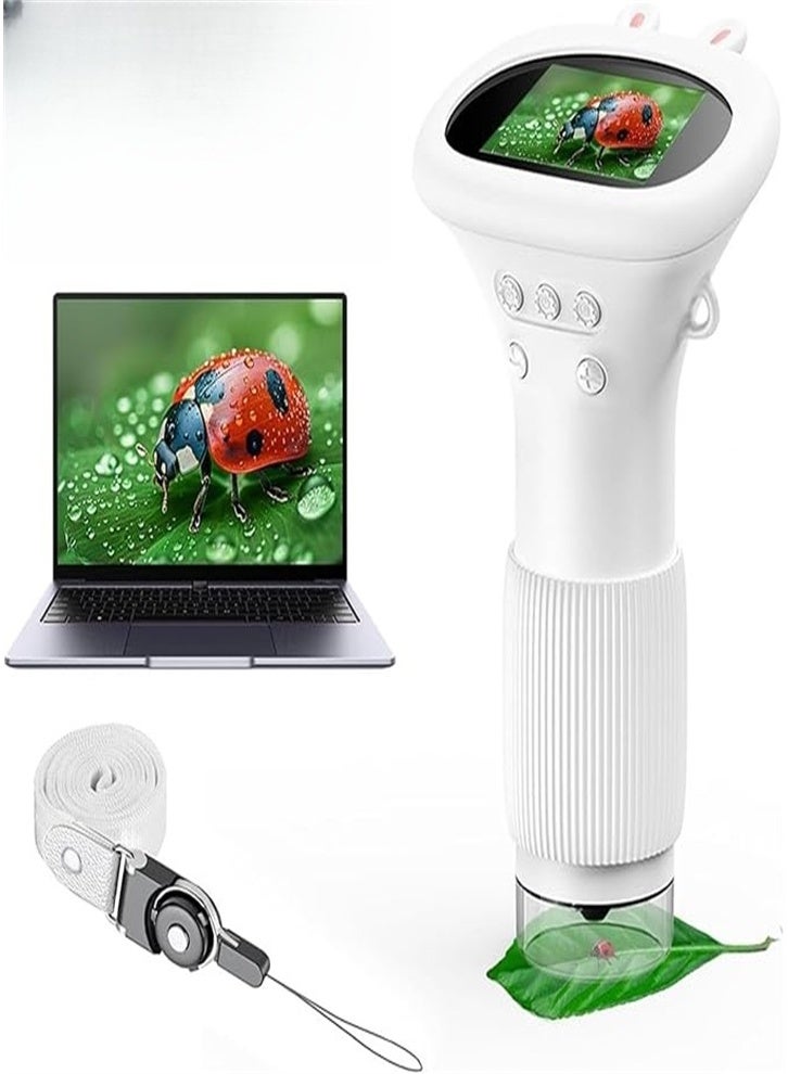 Children's Microscope Bag Microscope - 1000x Portable Microscope | Photo and Video Mini Microscope | 2-inch Digital Scientist Microscope Children over 3 years old (white) - Image 1