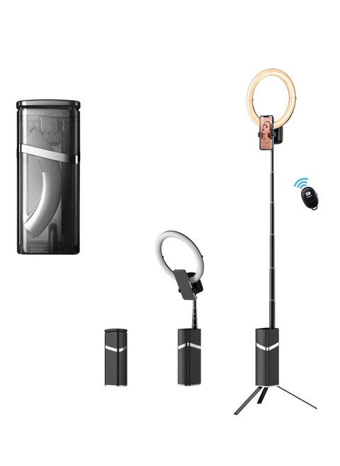 Ring Light with Tripod Stand and Phone Clip 10.2in/26cm, Selfie Light for Phone with Battery, LED Circle Light for Vlog, Social Media, Photos, Video Calls Recording (190cm Foldable)