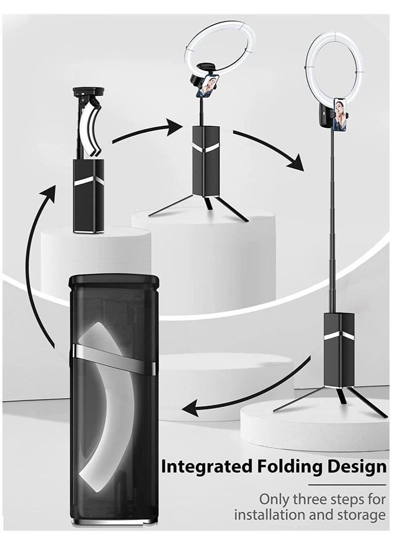 Ring Light with Tripod Stand and Phone Clip 10.2in/26cm, Selfie Light for Phone with Battery, LED Circle Light for Vlog, Social Media, Photos, Video Calls Recording (190cm Foldable)