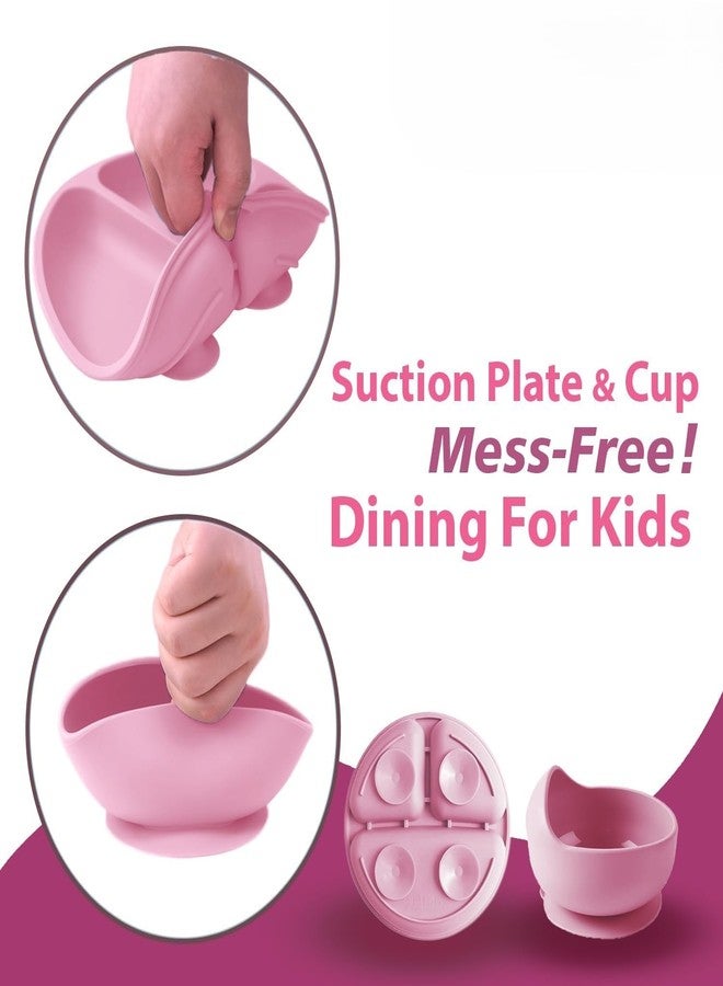 ENAHOLE Silicone Baby Feeding Set – Baby Led Weaning Supplies – Baby Spoons/Suction Bowl/Plate/Bib/Sippy Cup – Baby Utensils Set – Baby First Foods Essentials – 6pcs Feeding Accessories (Light Pink) - Image 3