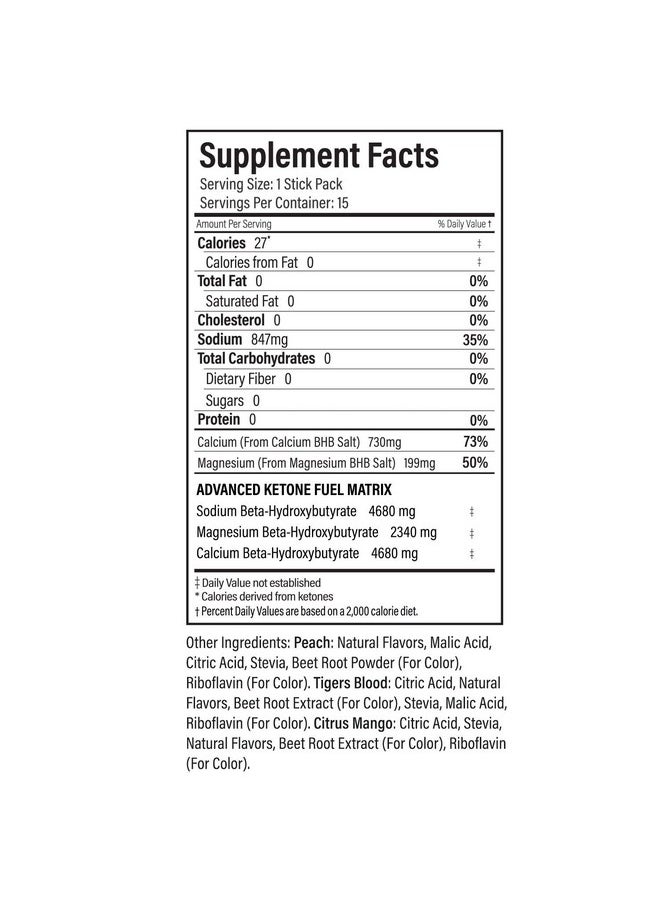 Ketond - Exogenous Ketones Advanced Blend By Ketond Drink Ketones For Rapid Weight Loss Best Fuel For Energy Mental Performance And Weight Loss Citrus Mango Tigers Blood Peach (15 Stick Packs) - Image 1