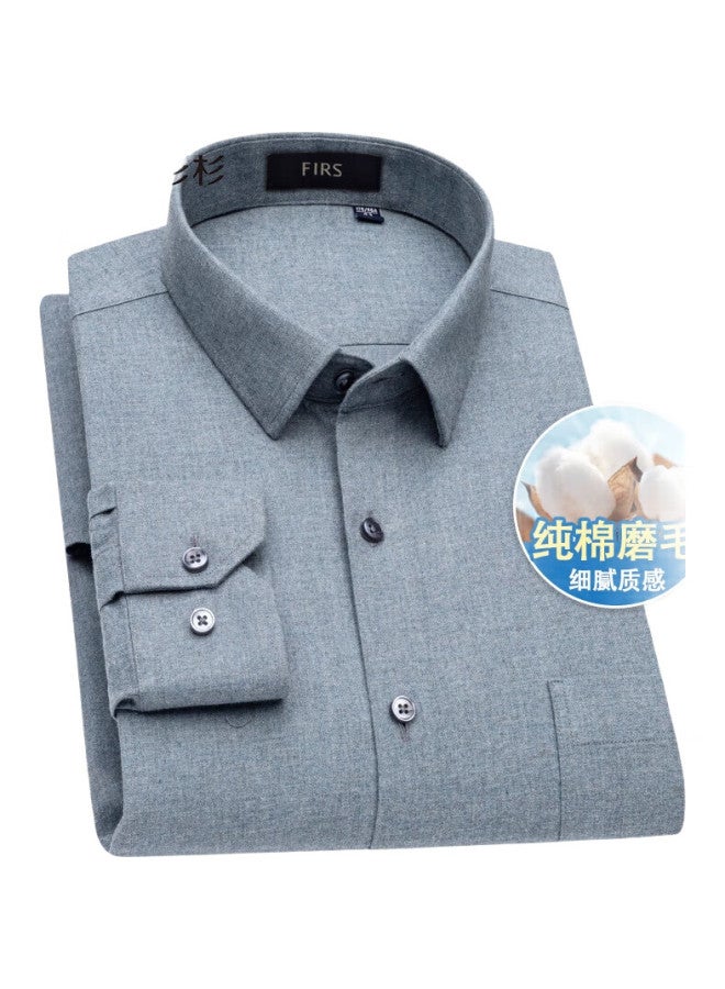 FIRS Cotton Brushed Long Sleeve Shirt For Men, New Casual Business Style, All Cotton, Gray-Green, Size 43 - Image 3