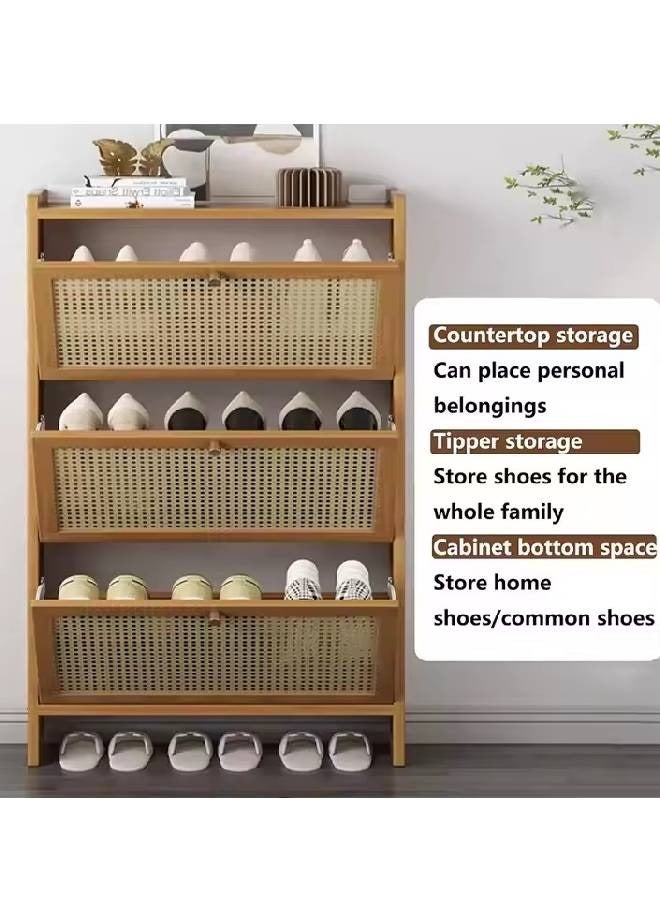 keke Rattan-Style 3 Door Slim Shoe Cabinet Space Saving Storage Rack for Entryways  68cm Length  - Image 2
