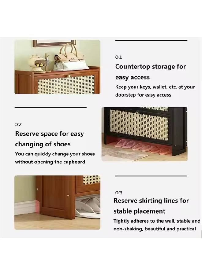 keke Rattan-Style 3 Door Slim Shoe Cabinet Space Saving Storage Rack for Entryways  68cm Length  - Image 3