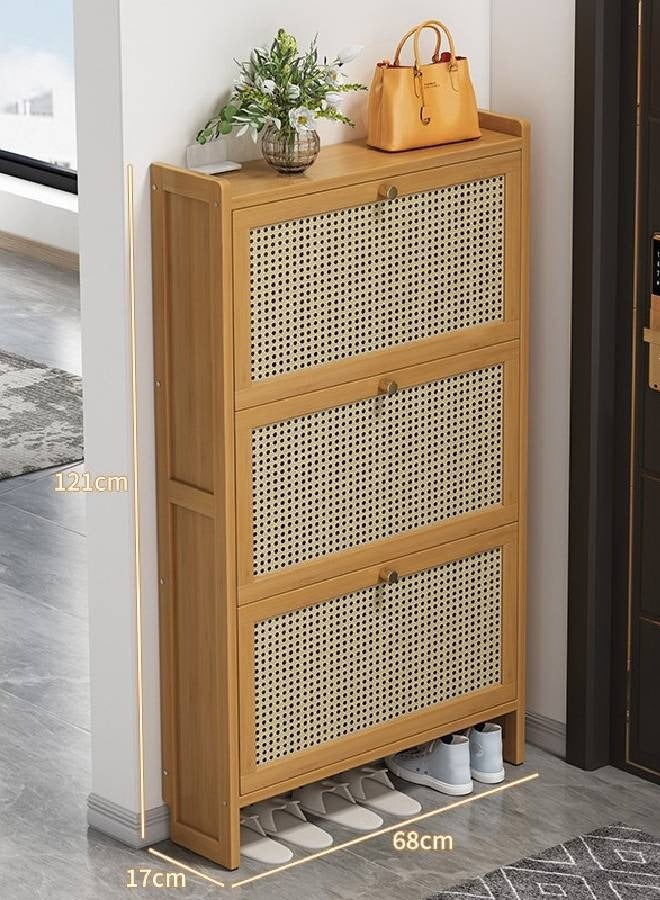 keke Rattan-Style 3 Door Slim Shoe Cabinet Space Saving Storage Rack for Entryways  68cm Length  - Image 1
