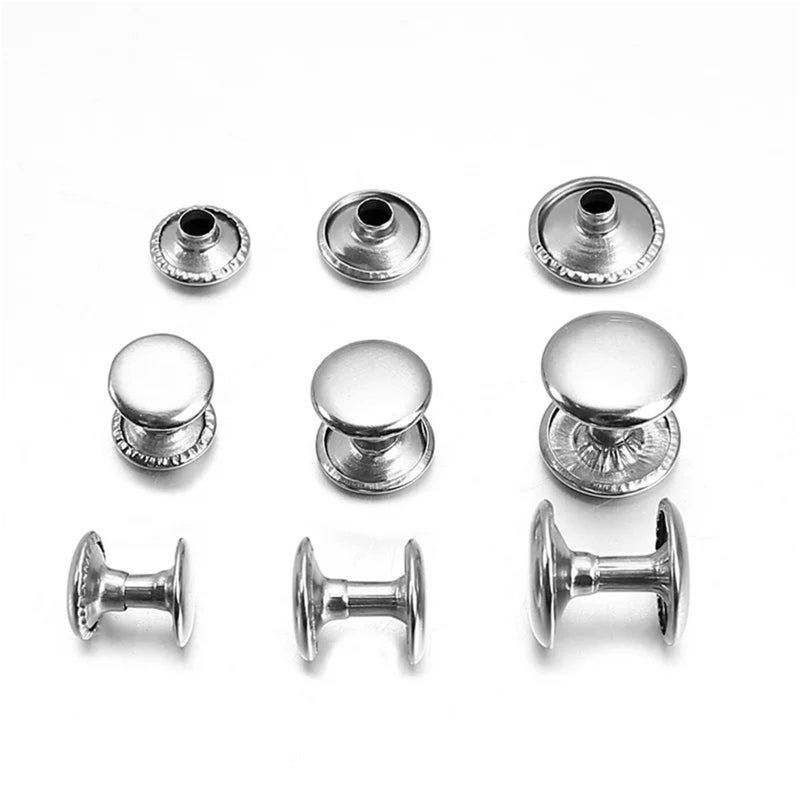 Silver 9X9mm Round Double Rivet Stud Screwback Collision Nail Spike for DIY Leathercraft Shoes Bag Belt Garment Bracelet Metal - Image 5