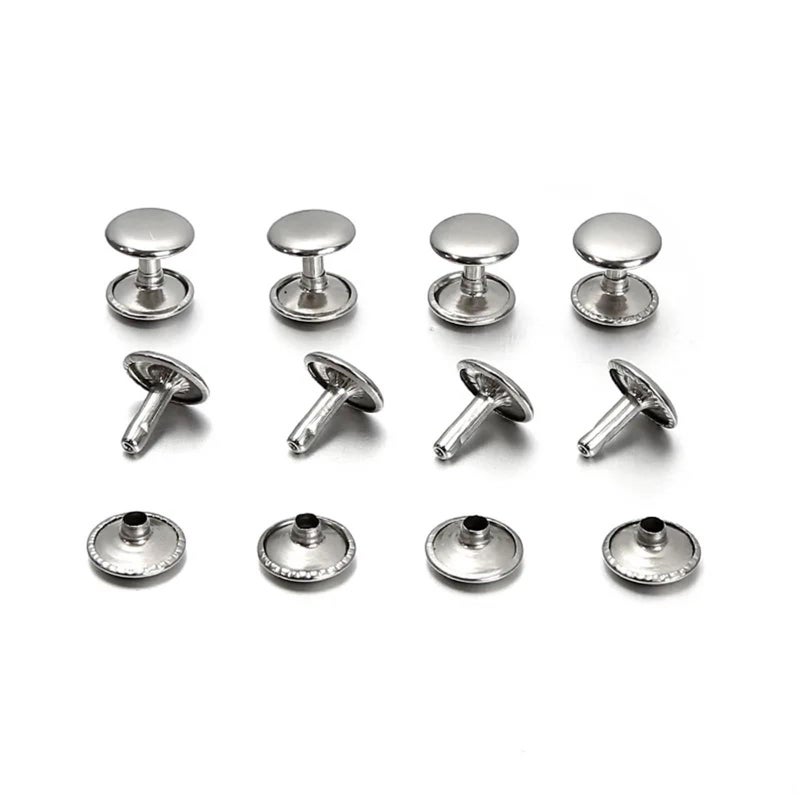 Silver 9X9mm Round Double Rivet Stud Screwback Collision Nail Spike for DIY Leathercraft Shoes Bag Belt Garment Bracelet Metal - Image 2