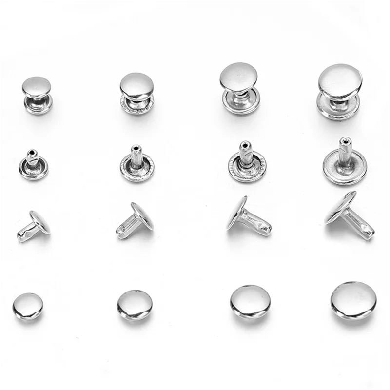 Silver 9X9mm Round Double Rivet Stud Screwback Collision Nail Spike for DIY Leathercraft Shoes Bag Belt Garment Bracelet Metal - Image 4