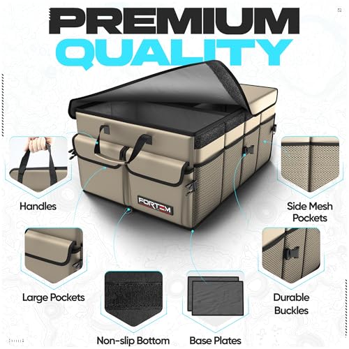 FORTEM Car Trunk Organizer, Collapsible Multi Compartment Car Organizer, Foldable SUV Storage for Car Accessories for Women Men, Soft Cover (Black) - Image 2