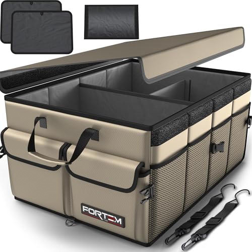 FORTEM Car Trunk Organizer, Collapsible Multi Compartment Car Organizer, Foldable SUV Storage for Car Accessories for Women Men, Soft Cover (Black) - Image 1