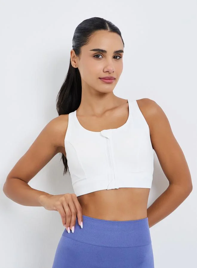 Styli Active Women Racerback Peep Front Zip Up Sports Bra