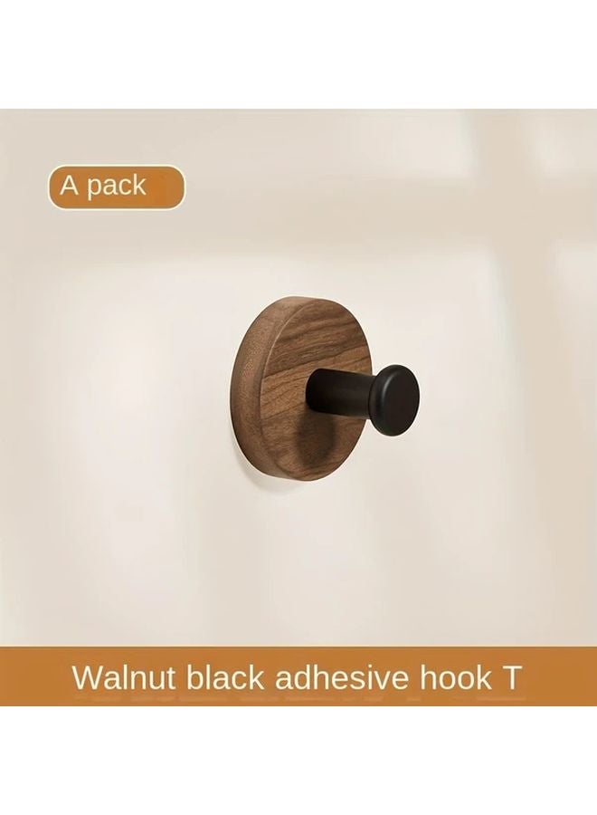 1pc Nordic Walnut Wood No Drill Adhesive Wall Hook Rust Resistant Hanger for Coats Bags - Image 2