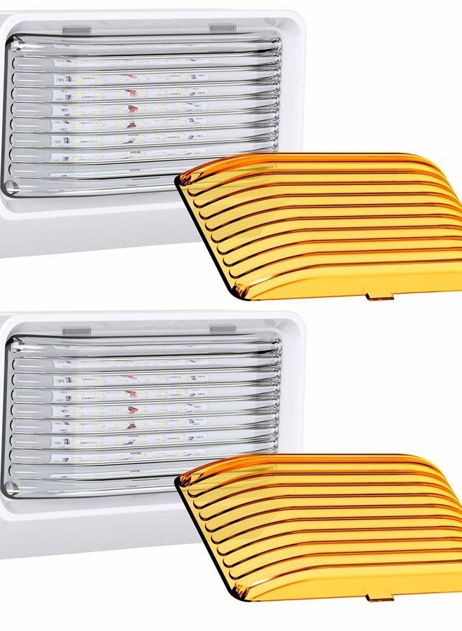 Leisure LED RV Exterior Porch Utility Light - 12v 280 Lumen Lighting Fixture. Replacement Lighting for RVs, Trailers, Campers, 5th Wheels. White Base, Clear and Amber Lens Included (White, 2-Pack) - Image 1
