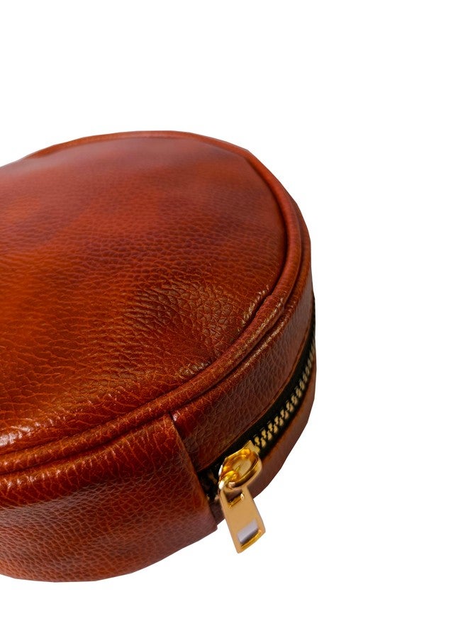 Kartbrink Lipstick Pouch Round for Women Mini Travel Bag Small Travelling Jewellery Keychain Coinpouch Small Pouch (Tan) (Tan) - Image 4