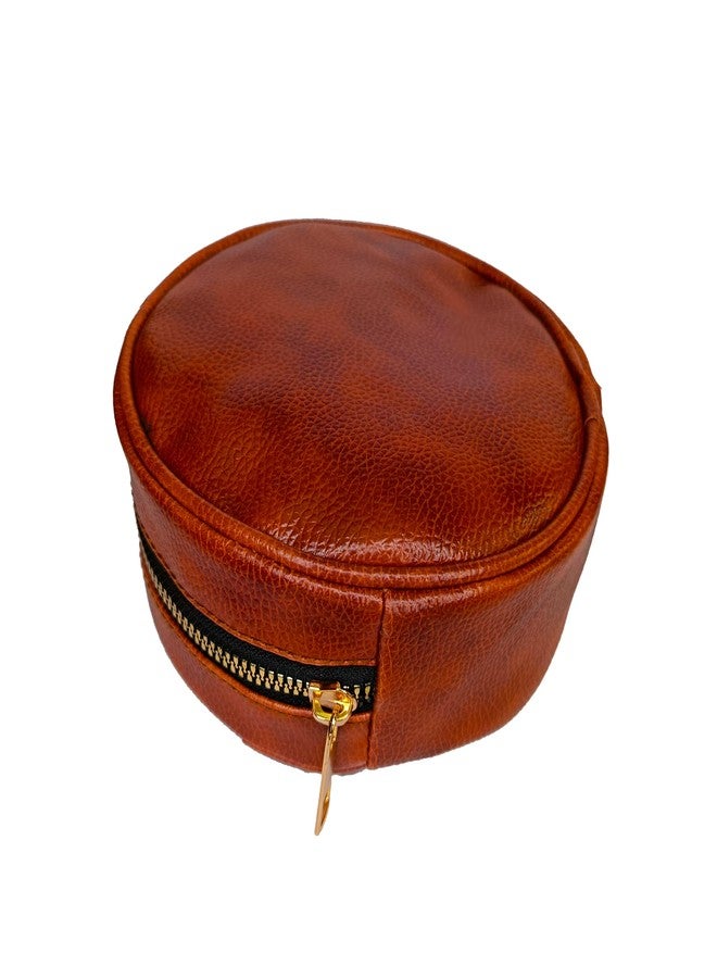 Kartbrink Lipstick Pouch Round for Women Mini Travel Bag Small Travelling Jewellery Keychain Coinpouch Small Pouch (Tan) (Tan) - Image 2