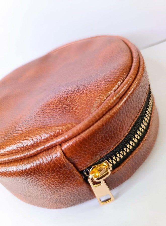 Kartbrink Lipstick Pouch Round for Women Mini Travel Bag Small Travelling Jewellery Keychain Coinpouch Small Pouch (Tan) (Tan) - Image 5