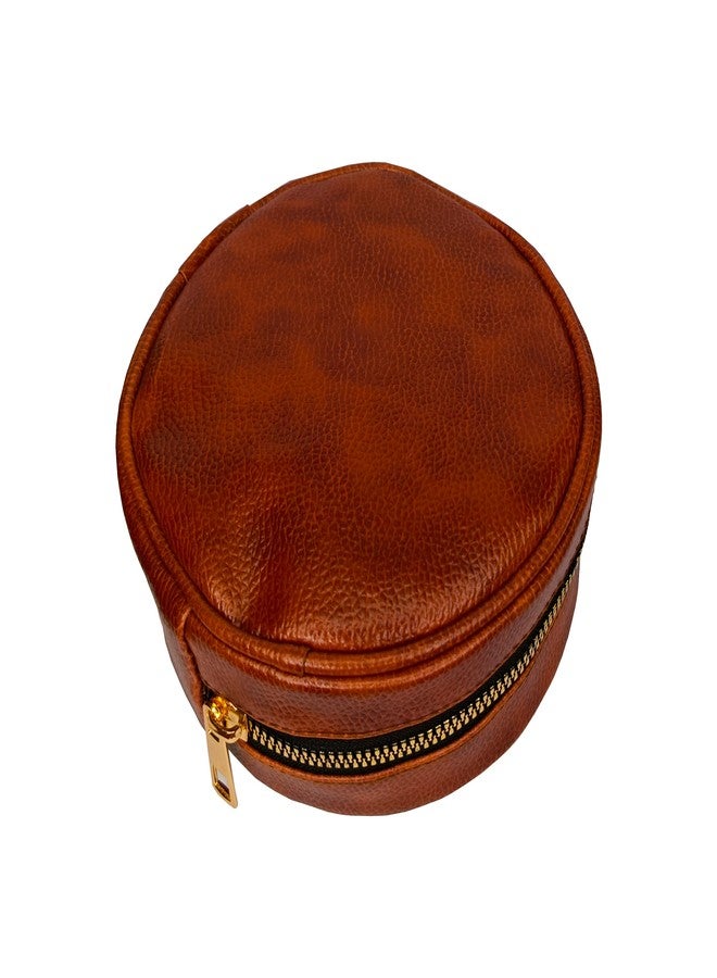 Kartbrink Lipstick Pouch Round for Women Mini Travel Bag Small Travelling Jewellery Keychain Coinpouch Small Pouch (Tan) (Tan) - Image 3