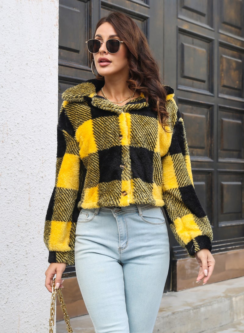 NIBEMINENT Plaid Double Sided Velvet Coat Women's Lantern Sleeve Loose Long Sleeve Coat Jacket  - Image 4