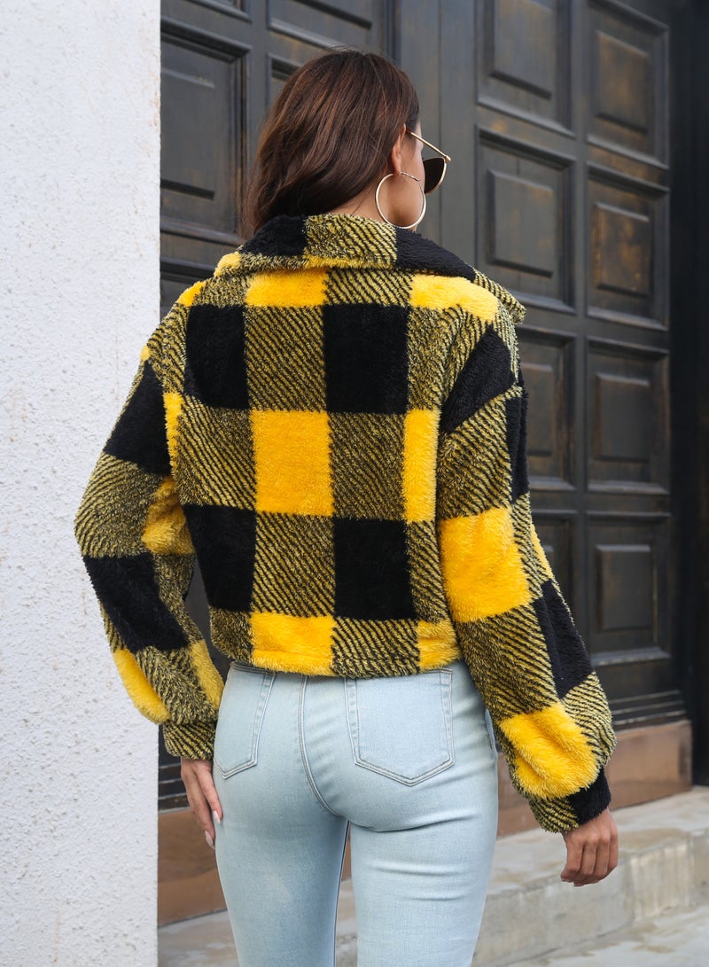 NIBEMINENT Plaid Double Sided Velvet Coat Women's Lantern Sleeve Loose Long Sleeve Coat Jacket  - Image 5