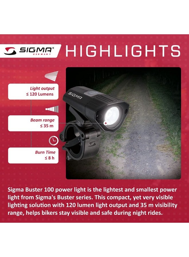 SIGMA Buster 100 Power Helmet Light For Night Rides 120 Lumen 35 M Beam Range Six Light Modes Flexible Mounting 360° Adjustable Bracket Ipx4 - Image 2