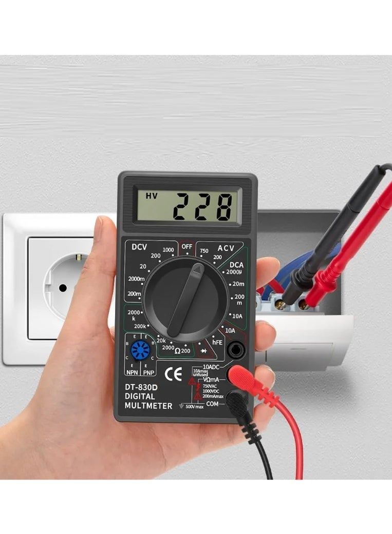 جهاز قياس رقمي صغير DT-830D مزود بجرس – لقياس الجهد والتيار والمقاومة – شاشة LCD واضحة مع اختبار الدايود والترانزستور - Image 5