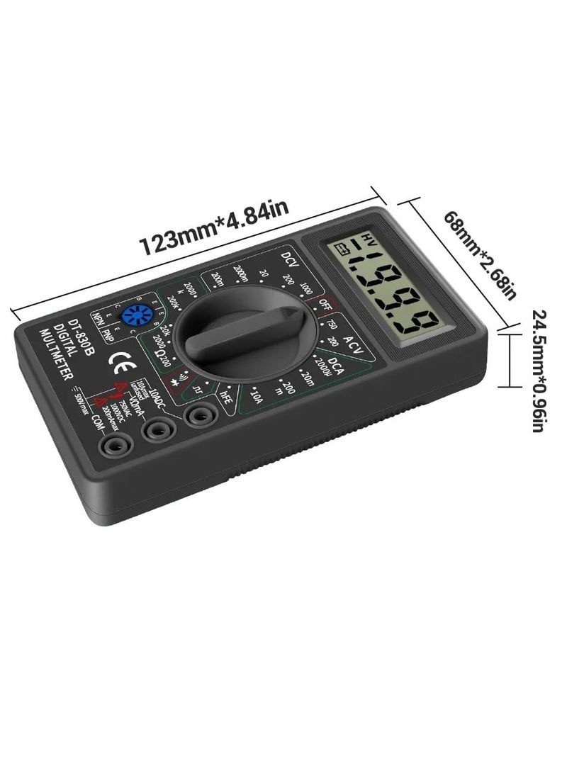 جهاز قياس رقمي صغير DT-830D مزود بجرس – لقياس الجهد والتيار والمقاومة – شاشة LCD واضحة مع اختبار الدايود والترانزستور - Image 2