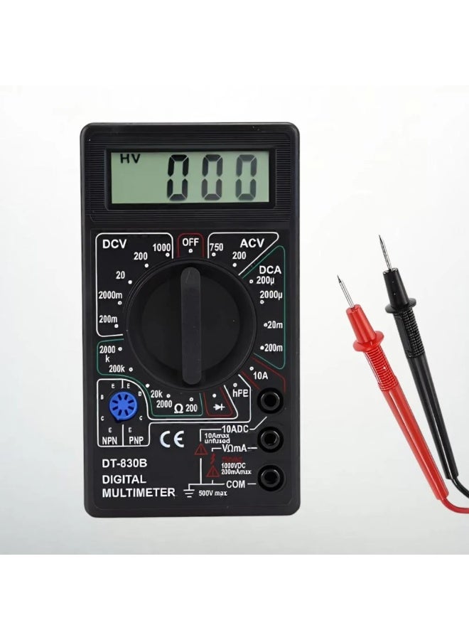 جهاز قياس رقمي صغير DT-830D مزود بجرس – لقياس الجهد والتيار والمقاومة – شاشة LCD واضحة مع اختبار الدايود والترانزستور - Image 1