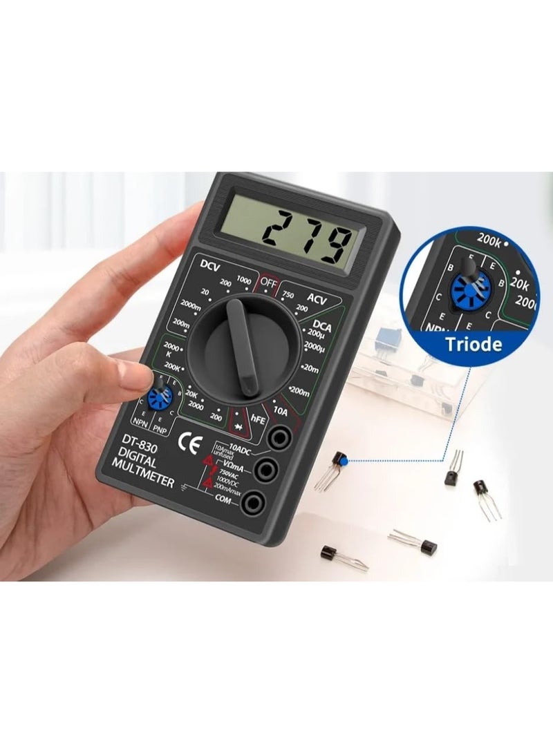 جهاز قياس رقمي صغير DT-830D مزود بجرس – لقياس الجهد والتيار والمقاومة – شاشة LCD واضحة مع اختبار الدايود والترانزستور - Image 4
