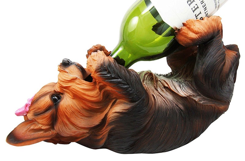 Ebros Gift Ebros Yorkie Canine Dog Wine Bottle Holder Figurine 105 Long Yorkshire Terrier Statue Wine Caddy Party Hosting Decor 